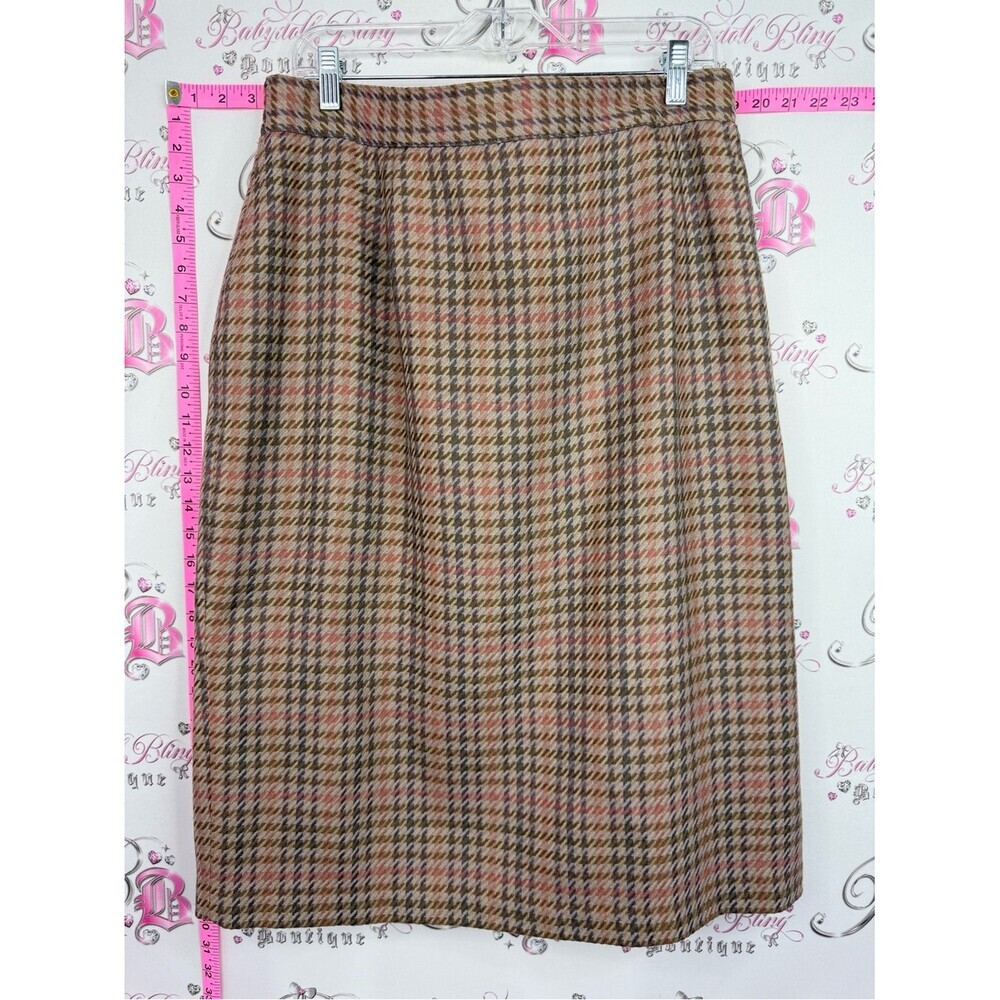 Conrad C collection skirt wool houndstooth vintage Midi Pencil Brown Plaid